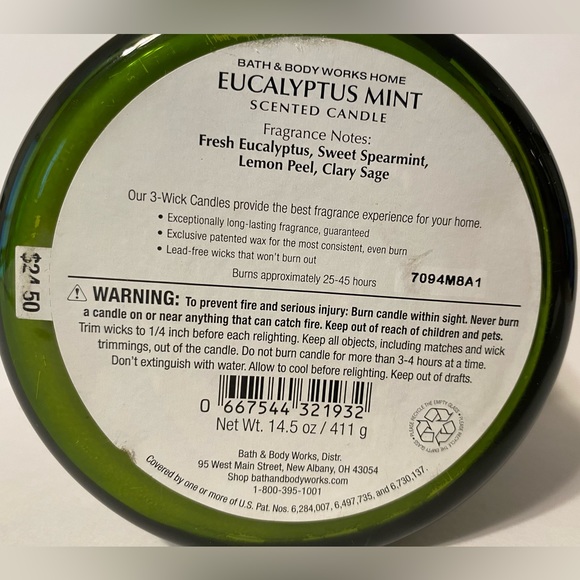EUCALYPTUS MINT 3 WICK CANDLE by Bath & Body Works - Picture 4 of 4